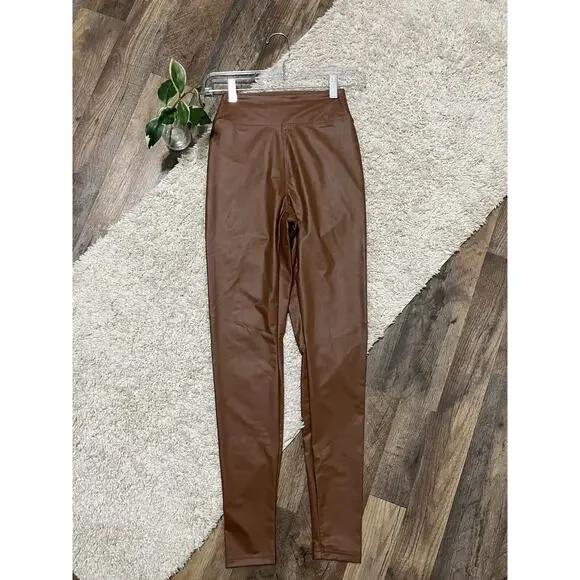 Offline by Aerie Small Brown Faux Leather Real Luxe High Waisted Leggings NWT - Picture 1 of 7